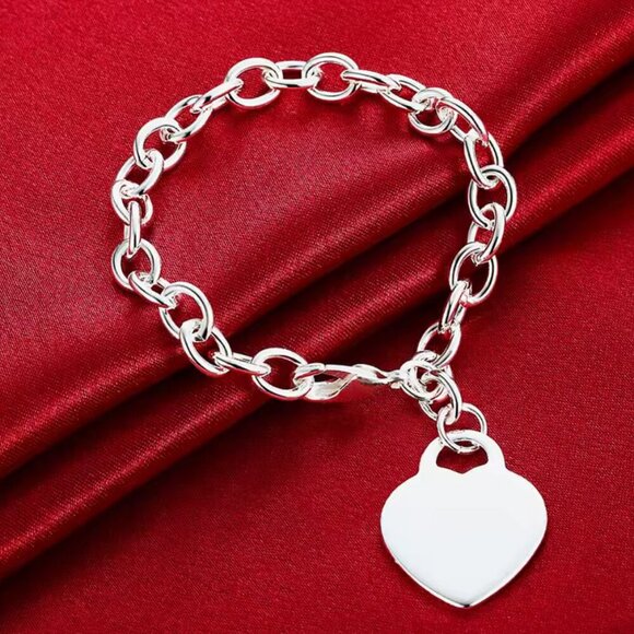 Sterling Silver 925 Chain bracelet with Heart Charm #1224 - Picture 2 of 9